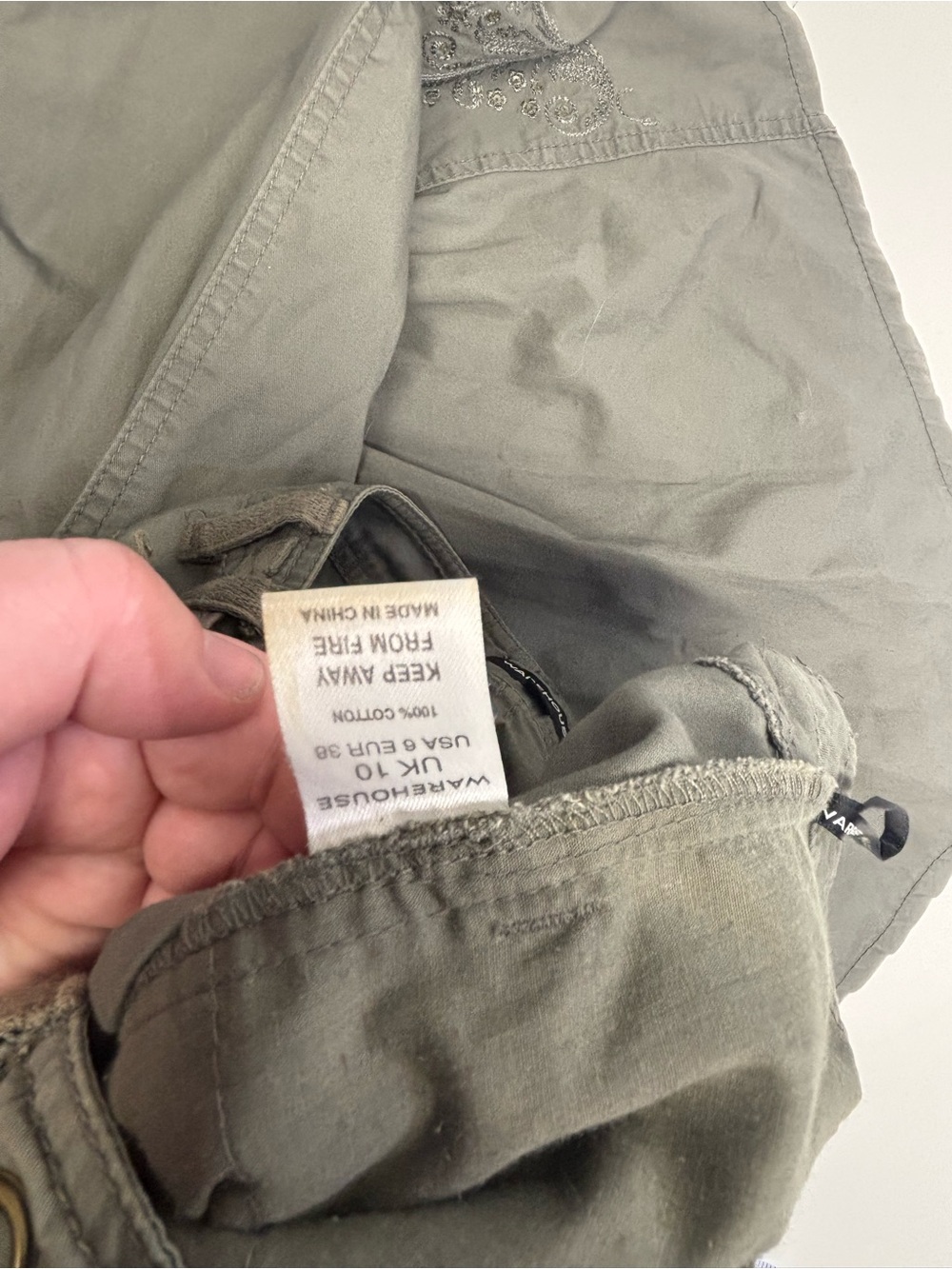 Vintage Warehouse Y2K Olive Green Cargo Grunge Midi Skirt size 6/ modern 8 - Picture 4 of 13